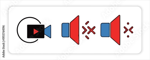
Video Production and Business Presentation and Clapperboard, Film Strip Elements,Mute Sound, Document Notes, Icons Set