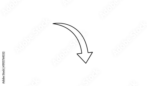 Minimal curved downward arrow icon vector with clean line directional flow symbol for UI design