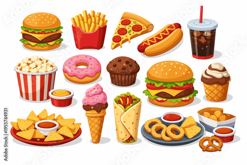 Fast Food Collection Flat Illustration Set