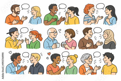 Diverse People Conversations and Communication Flat Illustration Set