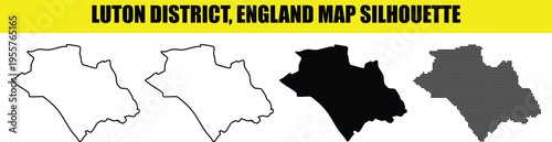 Luton district england map silhouette illustrations, white outline, black fill, dotted pattern