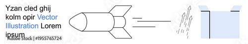 Aerospace technology, motion physics, scientific research, transportation, innovation, and engineering. A rocket launching with trajectory lines and impact visualization. Aerospace technology