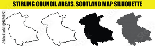 Stirling council areas scotland map silhouette set featuring solid outline and dotted versions for regional geography