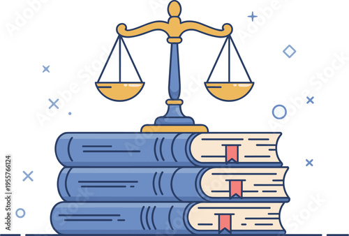Law and Justice Illustration with Balance Scale and Legal Books for Court, Attorney, Education, and Judicial Design