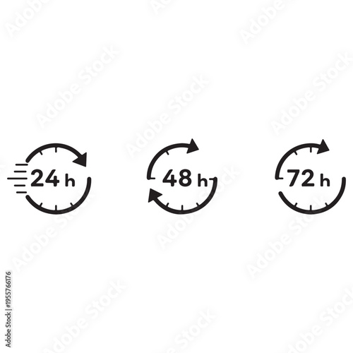 Three analog clocks showing different time durations of twenty four forty eight seventy two hours
