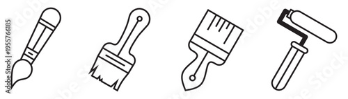 Four different types of paint brushes and tools