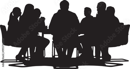Business Boardroom Meeting Silhouette – Corporate Executive Team at Round Table