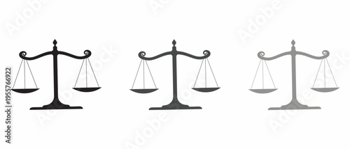 Set of three scales of justice icons in different shades