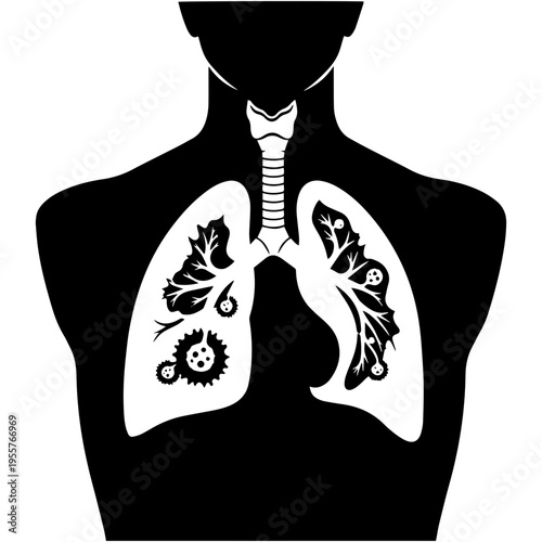 Human lungs with germs and bacteria, health concept