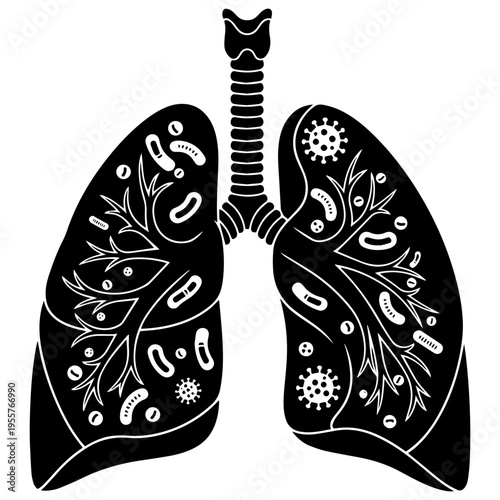 Infected lungs with bacteria and viruses, respiratory illness concept