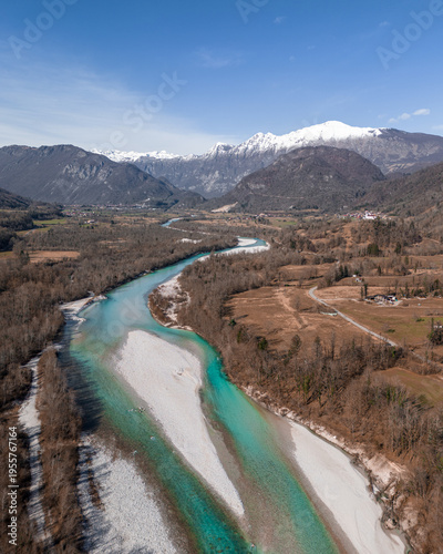 Kobarid valley of Soča river emerald waters during the day