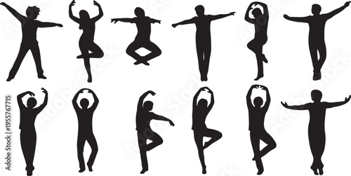 Dancing People Silhouette Set – Energetic Ballet, Jazz, and Contemporary Dance Icons