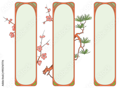 Elegant Art Nouveau floral border set.