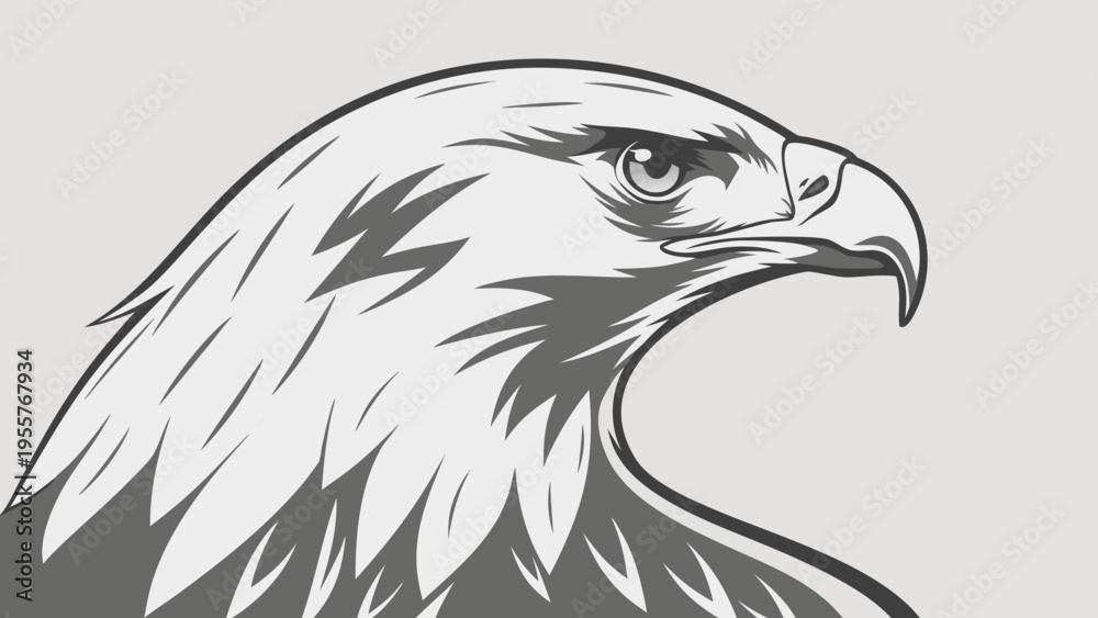 Obraz premium Powerful eagle head profile, majestic bird of prey vector illustration with detailed features for symbolism and nature graphics