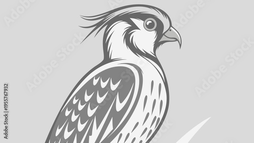 Stylized hawk bird profile, vector illustration with detailed feathers and crest for graphic design and wildlife art, bird of prey