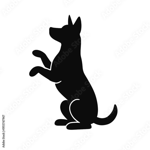 Black dog silhouette sitting begging paw raised