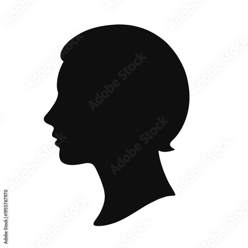Black silhouette woman head profile short hair side view