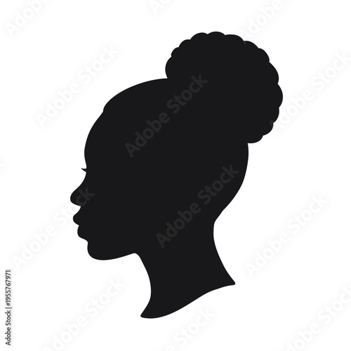 Black woman profile silhouette curly hair bun