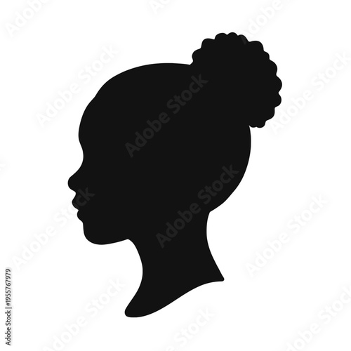 Black girl child silhouette profile curly hair bun