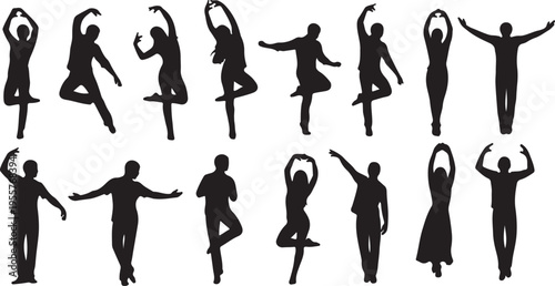 Dancing People Silhouette Set – Energetic Ballet, Jazz, and Contemporary Dance Icons