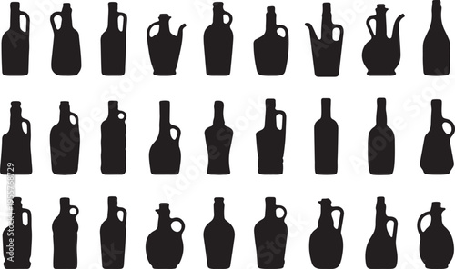  Household and Industrial Bottle Silhouettes – Cleaning, Beverage, and Chemical Jugs Vector