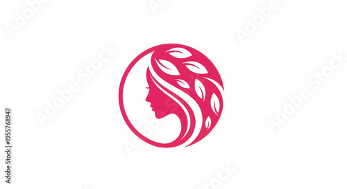 Woman profile silhouette with leaf design