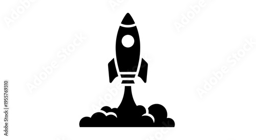 Rocket Launch Icon in Black and White Illustration