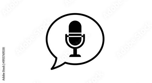 Microphone in Speech Bubble Black and White Icon