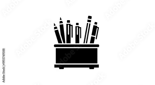 Pencil Cup Holder with Pencils and Pens Illustration