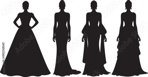 Elegant Women in Evening Gowns Silhouettes – Formal Dress Fashion Icon Set