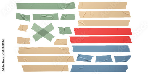 Set of colorful adhesive tape strips and masking tape pieces vector illustration isolated elements