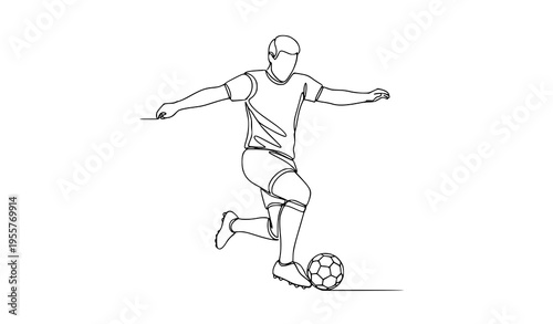 Continuous One Line Drawing Football Player Kicking Ball Vector Illustration