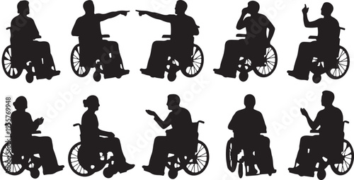 People in Wheelchairs Silhouette Set – Diverse Disabled Individuals Icon Collection