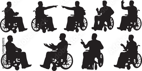 People in Wheelchairs Silhouette Set – Diverse Disabled Individuals Icon Collection