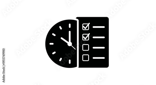 Clock and Checklist Icon Illustrating Time Management