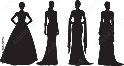 Elegant Women in Evening Gowns Silhouettes – Formal Dress Fashion Icon Set