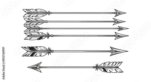 A collection of vintage style arrows in a black and white sketch illustration