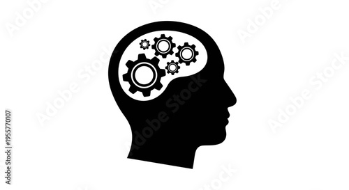 Gears in Human Head Symbolizing Thinking Process Concept