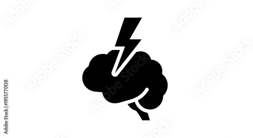 Brain with Lightning Bolt Symbolizing Ideas and Intelligence