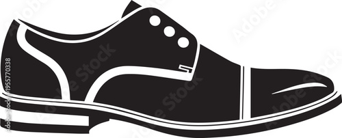A black and white illustration of a dress shoe