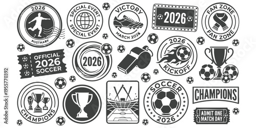 Set of soccer tournament 2026 badges and emblems vector illustration with vintage stamps style