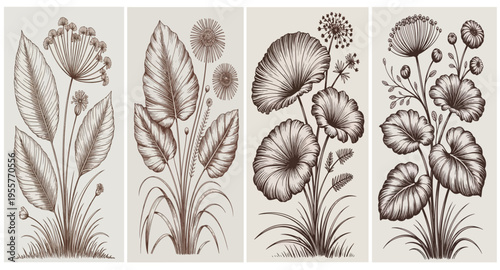 Vintage Engraved Style Herbal Meadow