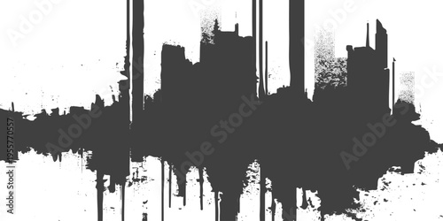 Abstract grunge texture with vertical streaks, rough paint drips, and distressed edges, monochrome grayscale, urban decay aesthetic, glitch-like composition, minimalist background.