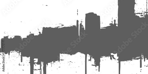 Abstract grunge texture with vertical streaks, rough paint drips, and distressed edges, monochrome grayscale, urban decay aesthetic, glitch-like composition, minimalist background.