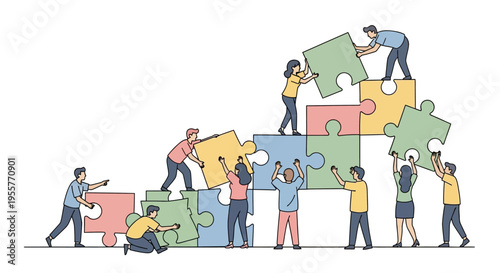 People working together on puzzle pieces.