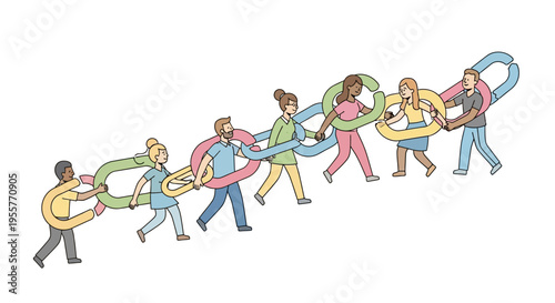 Diverse group of people holding puzzle.