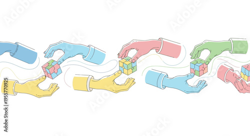 Colorful hands holding each other tightly.