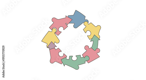 Colorful puzzle pieces in circle.