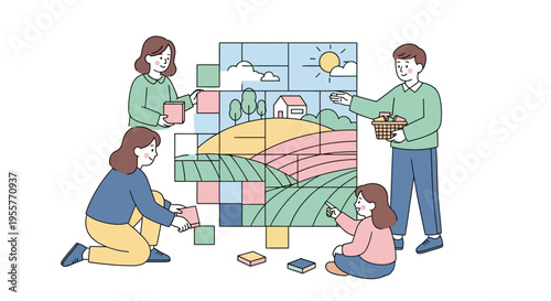 Family Building a Jigsaw Puzzle Together.