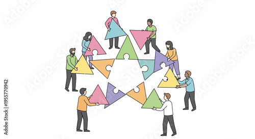 People working together on puzzle pieces.